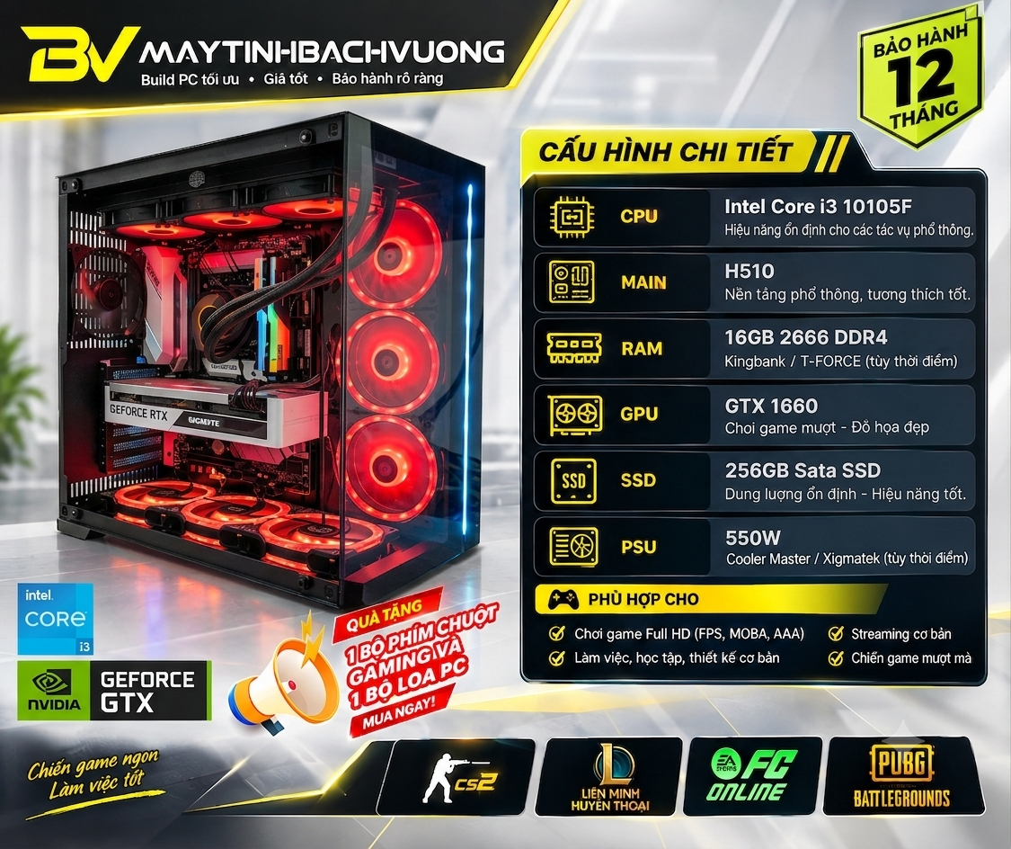 PC GAMING H510/I3 10105F/GTX 1660/ RAM 16gb